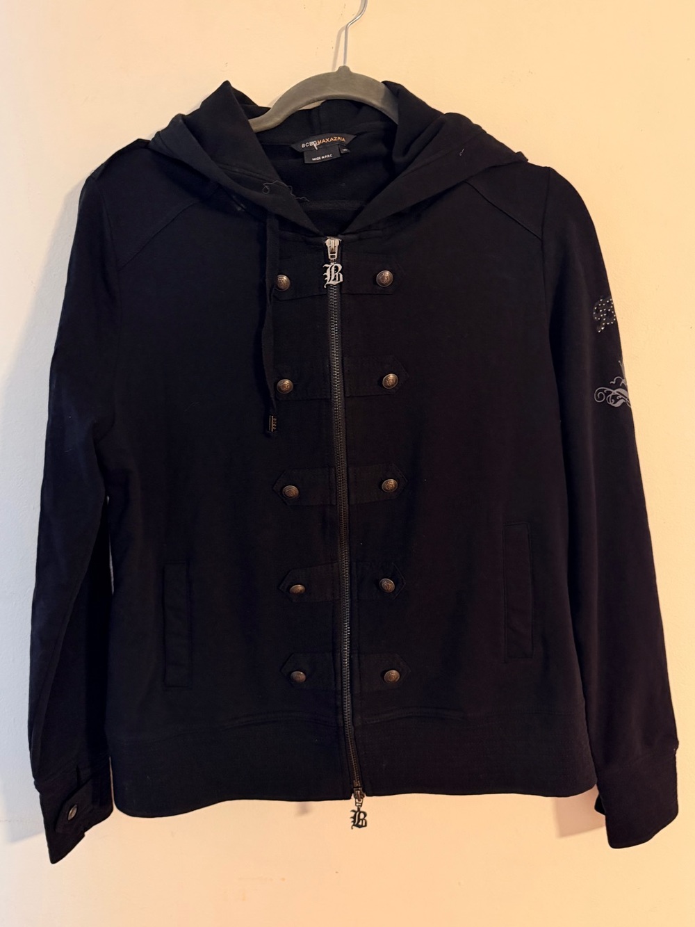 Y2K BCBGMAXAZRIA black full-zip military-style hoodie - XL